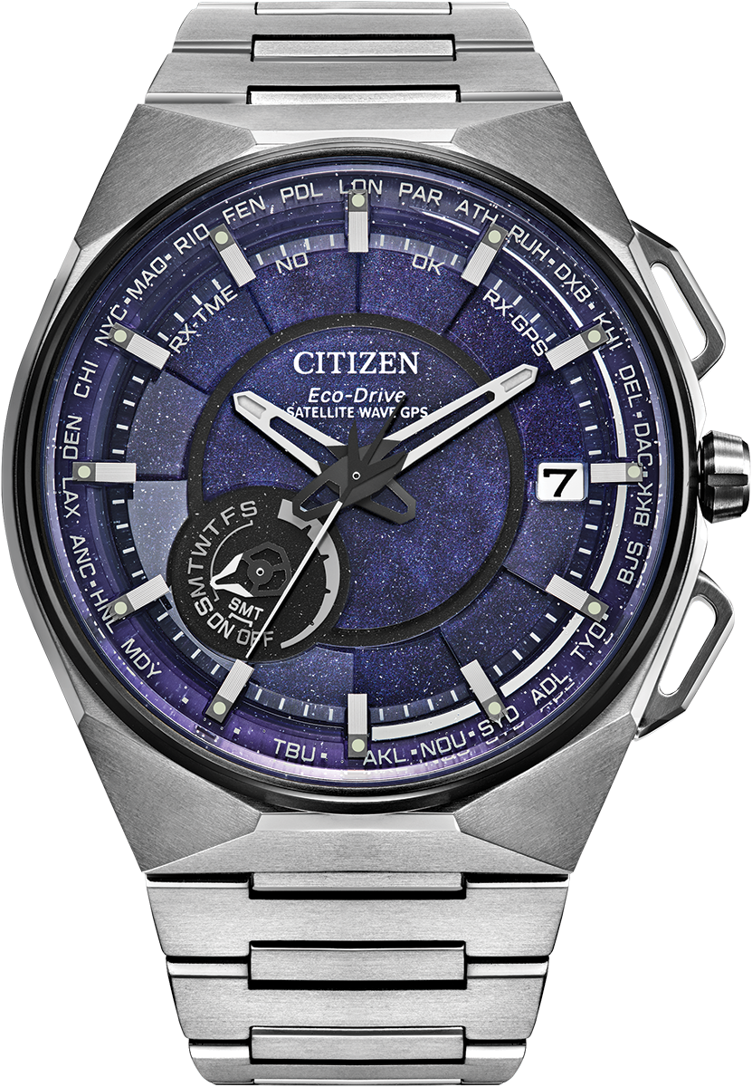 Satellite Wave GPS Black Ion Plated Stainless Steel Black Dial with Green Accents Men s Watch Citizen Watch UK